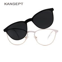 Carica l&#39;immagine nel visualizzatore di Gallery, 2 In 1 Magnet Polarized Clip On Glasses Frame Women Metal Optical Myopia Prescription Eyeglasses Frame For Women