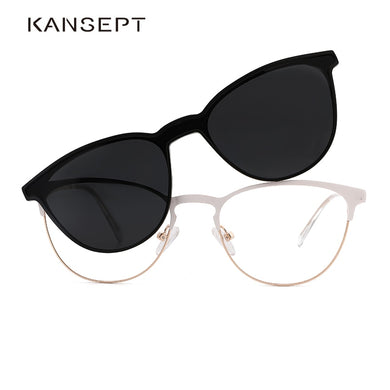 2 In 1 Magnet Polarized Clip On Glasses Frame Women Metal Optical Myopia Prescription Eyeglasses Frame For Women
