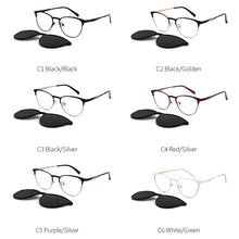 Carica l&#39;immagine nel visualizzatore di Gallery, 2 In 1 Magnet Polarized Clip On Glasses Frame Women Metal Optical Myopia Prescription Eyeglasses Frame For Women
