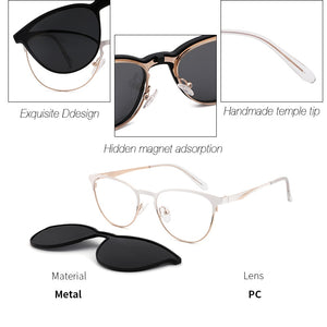 2 In 1 Magnet Polarized Clip On Glasses Frame Women Metal Optical Myopia Prescription Eyeglasses Frame For Women