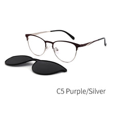 Carica l&#39;immagine nel visualizzatore di Gallery, 2 In 1 Magnet Polarized Clip On Glasses Frame Women Metal Optical Myopia Prescription Eyeglasses Frame For Women
