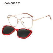 Carica l&#39;immagine nel visualizzatore di Gallery, KANSEPT Cat Eye Metallo 2 in 1 Clip su montatura per occhiali magnetica per donna Occhiali miopia ottica Occhiali da sole polarizzati B23109 