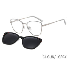 Carica l&#39;immagine nel visualizzatore di Gallery, KANSEPT Cat Eye Metallo 2 in 1 Clip su montatura per occhiali magnetica per donna Occhiali miopia ottica Occhiali da sole polarizzati B23109 