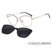 Carica l&#39;immagine nel visualizzatore di Gallery, KANSEPT Cat Eye Metallo 2 in 1 Clip su montatura per occhiali magnetica per donna Occhiali miopia ottica Occhiali da sole polarizzati B23109 