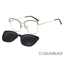 Carica l&#39;immagine nel visualizzatore di Gallery, KANSEPT Cat Eye Metallo 2 in 1 Clip su montatura per occhiali magnetica per donna Occhiali miopia ottica Occhiali da sole polarizzati B23109 