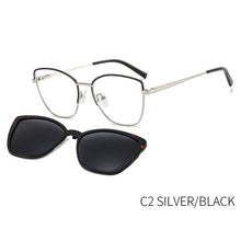 Carica l&#39;immagine nel visualizzatore di Gallery, KANSEPT Cat Eye Metallo 2 in 1 Clip su montatura per occhiali magnetica per donna Occhiali miopia ottica Occhiali da sole polarizzati B23109 