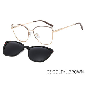 KANSEPT Cat Eye Metallo 2 in 1 Clip su montatura per occhiali magnetica per donna Occhiali miopia ottica Occhiali da sole polarizzati B23109 