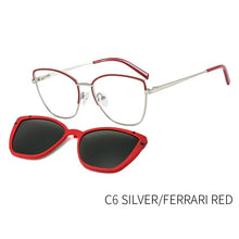 Carica l&#39;immagine nel visualizzatore di Gallery, KANSEPT Cat Eye Metallo 2 in 1 Clip su montatura per occhiali magnetica per donna Occhiali miopia ottica Occhiali da sole polarizzati B23109 