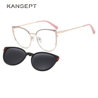KANSEPT Cateye Vintage Clip on Polarized Sunglasses UV400 Women Brand Designer Optical Myopia 2 In 1 Magnetic Eyewear B23113