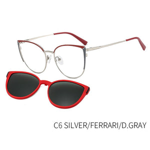 KANSEPT Cateye Vintage Clip on Polarized Sunglasses UV400 Women Brand Designer Optical Myopia 2 In 1 Magnetic Eyewear B23113