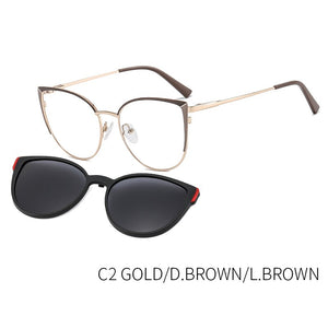 KANSEPT Cateye Vintage Clip on Polarized Sunglasses UV400 Women Brand Designer Optical Myopia 2 In 1 Magnetic Eyewear B23113