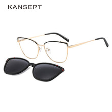 Load image into Gallery viewer, KANSEPT Women Metal 2 In 1 Style Magnetic Polarizing Sunglasses Clip Set Cat Eye Fashionable Spectacle Frame