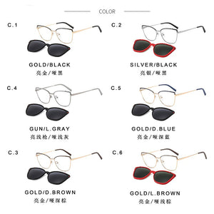 KANSEPT Women Metal 2 In 1 Style Magnetic Polarizing Sunglasses Clip Set Cat Eye Fashionable Spectacle Frame