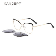 Load image into Gallery viewer, KANSEPT Women Metal Eyeglasses Frame Popular 2 In 1 Cap on Magnetic Optical Myopia Sunglasses Prescription Glasses Frame FN19003