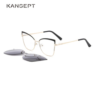 KANSEPT Women Metal Eyeglasses Frame Popular 2 In 1 Cap on Magnetic Optical Myopia Sunglasses Prescription Glasses Frame FN19003