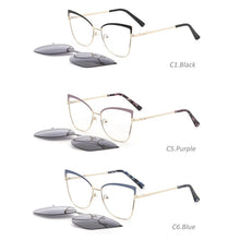 Load image into Gallery viewer, KANSEPT Women Metal Eyeglasses Frame Popular 2 In 1 Cap on Magnetic Optical Myopia Sunglasses Prescription Glasses Frame FN19003