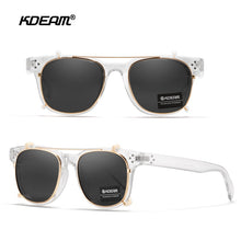 Carica l'immagine nel visualizzatore di Gallery, KDEAM Flip Type Occhiali da sole unisex polarizzati Steampunk Clip su occhiali da sole Tonalità quadrate rimovibili con scatola rigida KD127 