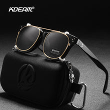 Carica l'immagine nel visualizzatore di Gallery, KDEAM Flip Type Occhiali da sole unisex polarizzati Steampunk Clip su occhiali da sole Tonalità quadrate rimovibili con scatola rigida KD127 