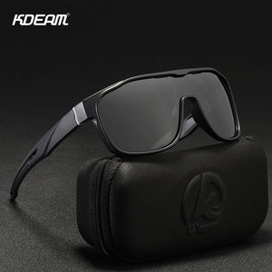 KDEAM One Piece Shape Polarized Sunglasses Men Sports Shield Glasses Oversized Reduce windage Designed Frame
