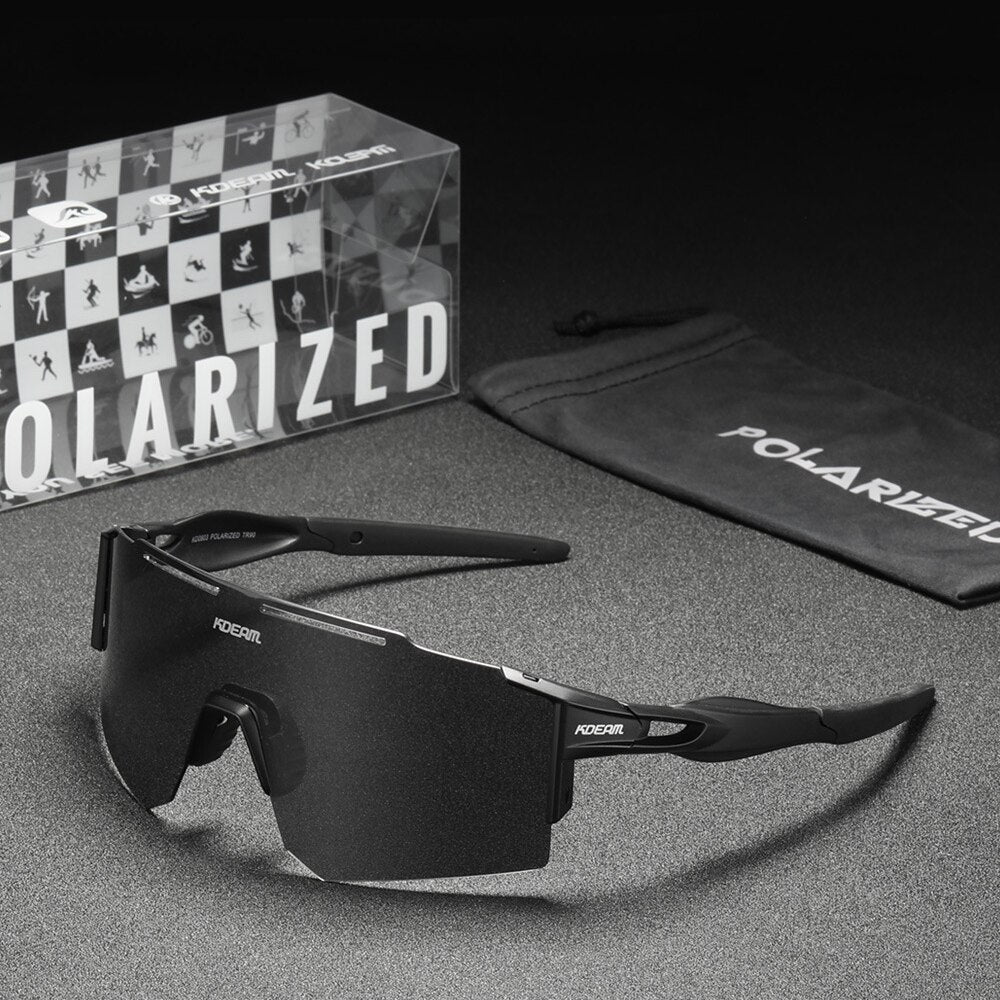 KDEAM Oversized Sunglasses Polarized Men's Sports Goggle TR90 Windproof UV400 1.2mm Thickness Len With Free Box