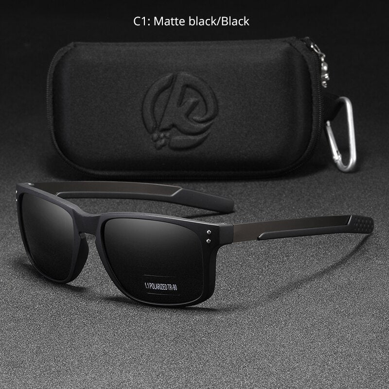 KDEAM Rectangular Polarized Sunglasses Men Driving Fishing Sunglass TR90 Flexible Frame Mix Stainless Steel Glasses Temples