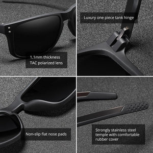 KDEAM Rectangular Polarized Sunglasses Men Driving Fishing Sunglass TR90 Flexible Frame Mix Stainless Steel Glasses Temples