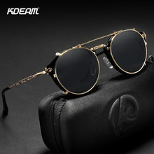 Carica l'immagine nel visualizzatore di Gallery, KDEAM Retro Steampunk Round Clip On Sunglasses Men Women Double Layer Removable Lens Baroque Carved Legs Glasses UV400  With Box