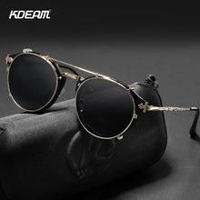 Carica l'immagine nel visualizzatore di Gallery, KDEAM Retro Steampunk Round Clip On Sunglasses Men Women Double Layer Removable Lens Baroque Carved Legs Glasses UV400  With Box