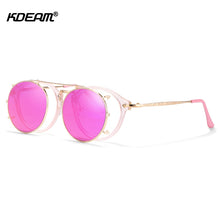 Carica l'immagine nel visualizzatore di Gallery, KDEAM Retro Steampunk Round Clip On Sunglasses Men Women Double Layer Removable Lens Baroque Carved Legs Glasses UV400  With Box