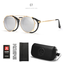 Carica l'immagine nel visualizzatore di Gallery, KDEAM Retro Steampunk Round Clip On Sunglasses Men Women Double Layer Removable Lens Baroque Carved Legs Glasses UV400  With Box