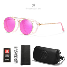 Carica l'immagine nel visualizzatore di Gallery, KDEAM Retro Steampunk Round Clip On Sunglasses Men Women Double Layer Removable Lens Baroque Carved Legs Glasses UV400  With Box