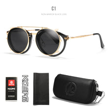 Carica l'immagine nel visualizzatore di Gallery, KDEAM Retro Steampunk Round Clip On Sunglasses Men Women Double Layer Removable Lens Baroque Carved Legs Glasses UV400  With Box