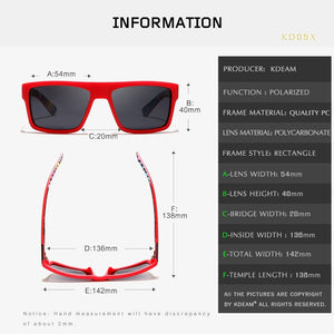 KDEAM Straight Topline Rectangle Polarized Sunglasses Men Brand's Signature Sun Glasses Sport Shades Includes Protective Case