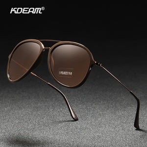 KDEAM Unique Pilot Sunglasses Men Polarized UV400 Sun Glasses Double Bridge Metal Temples Shades Lens Category 3