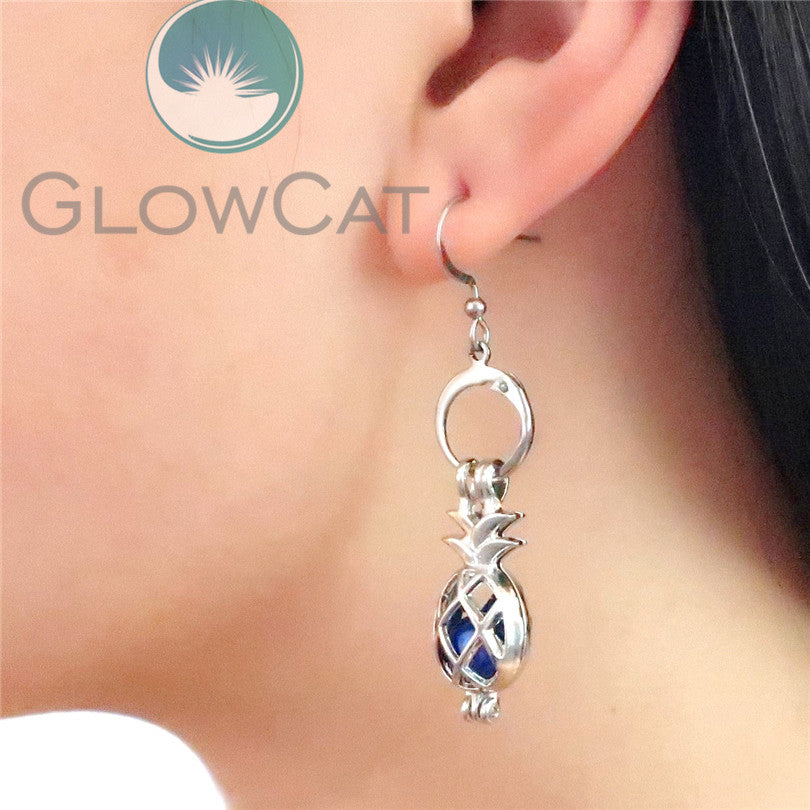 KE46 Fruit Pineapple Dangle Earrings Beads Cage Perfume Essential Oil Diffuser Stone Pearl Cage Locket Drop Earring Brinco