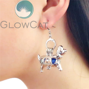 KE583 Silver Puppy Dog Dangle Earrings Beads Cage Perfume Essential Oil Diffuser Stone Pearl Cage Locket Drop Earring Brinco