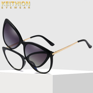KEITHION Cat Eye Polarized Sunglasses  Women  Magnetic Clip On Glasses TR90 Optical Prescription Eyeglass Frames Magnet Clips
