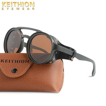 Load image into Gallery viewer, KEITHION Vintage SteamPunk Punk Style Round Polarized Sunglasses Leather Side Shield Brand Design Gradient Sun Glasses