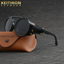 Load image into Gallery viewer, KEITHION Men Steampunk Goggles Sunglasses Women Retro Shades Leather With Side Shields Style Round Sun Glasses UV400