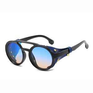 KEITHION Men Steampunk Goggles Sunglasses Women Retro Shades Leather With Side Shields Style Round Sun Glasses UV400
