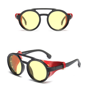 KEITHION Men Steampunk Goggles Sunglasses Women Retro Shades Leather With Side Shields Style Round Sun Glasses UV400