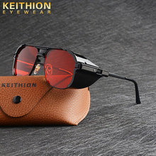 Load image into Gallery viewer, KEITHION   Retro SteamPunk Sunglasses Women Brand Designer Side Mesh Round Punk sunglasses men Red Grey Lens UV400