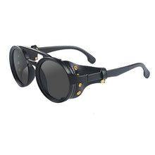 Carica l'immagine nel visualizzatore di Gallery, KEITHION Steampunk Style Round Vintage Sunglasses Retro Eyewear For Men Women With Leather Side Glasses UV400