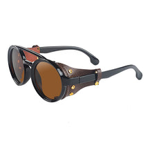 Carica l'immagine nel visualizzatore di Gallery, KEITHION Steampunk Style Round Vintage Sunglasses Retro Eyewear For Men Women With Leather Side Glasses UV400