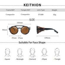 Carica l'immagine nel visualizzatore di Gallery, KEITHION Steampunk Style Round Vintage Sunglasses Retro Eyewear For Men Women With Leather Side Glasses UV400