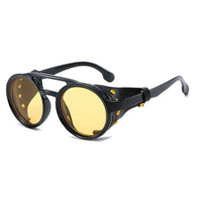 Carica l'immagine nel visualizzatore di Gallery, KEITHION Steampunk Style Round Vintage Sunglasses Retro Eyewear For Men Women With Leather Side Glasses UV400
