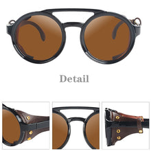 Carica l'immagine nel visualizzatore di Gallery, KEITHION Steampunk Style Round Vintage Sunglasses Retro Eyewear For Men Women With Leather Side Glasses UV400
