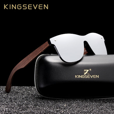 KINGSEVEN 2022  Walnut Wood Sunglasses Polarized Wooden Brand Designer Rimless Mirrored Square Sun Glasses For Women/Men