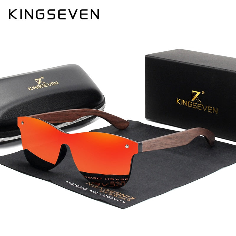 KINGSEVEN 2022 Occhiali da sole in legno di noce Polarizzati in legno Designer di marca Occhiali da sole quadrati a specchio senza montatura per donne/uomini 