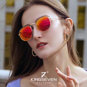 KINGSEVEN 2023 Classic Reflective Sunglasses Men Hexagon Retro Sun glasses Stainless Steel Eyewear Oculos Gafas De Sol Shades